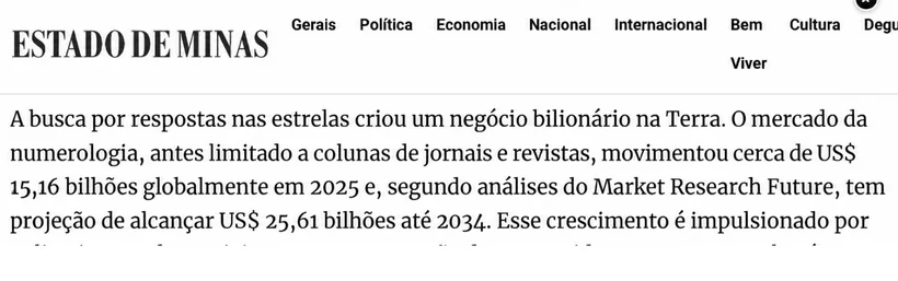 Matéria do Estado de Minas sobre o mercado de numerologia