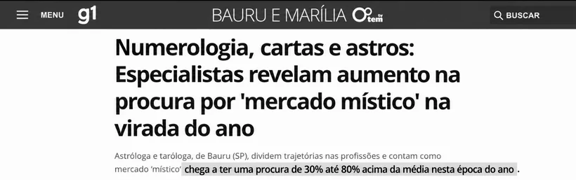 Matéria do g1 sobre o aumento da procura por numerologia na virada do ano